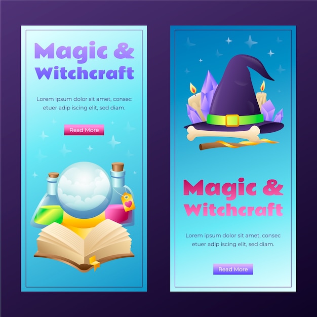 Magic and witchcraft banners in flat design