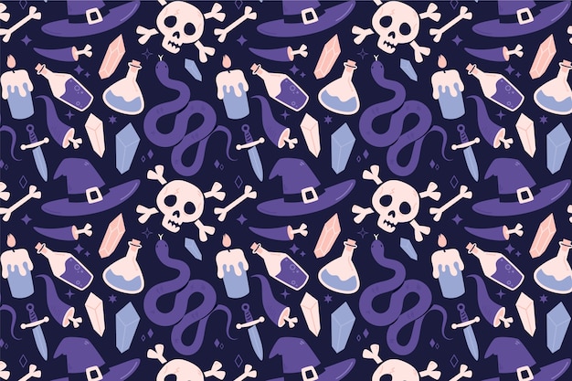 Vector magic and witchcraft cartoon pattern