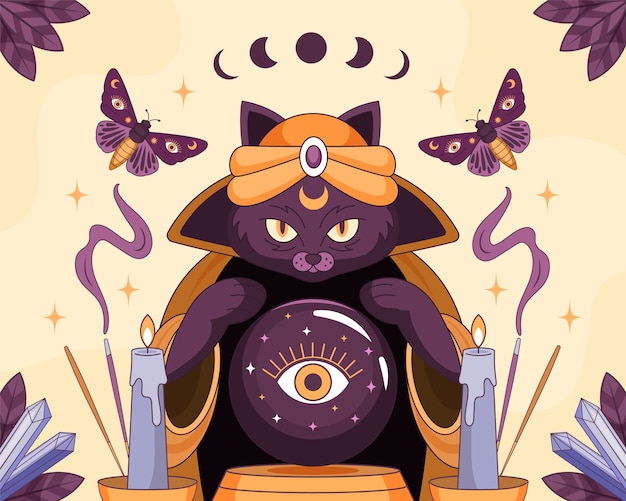 Vector magic and witchcraft composition in hand drawn style