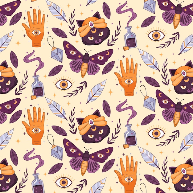 Magic and witchcraft pattern in hand drawn style