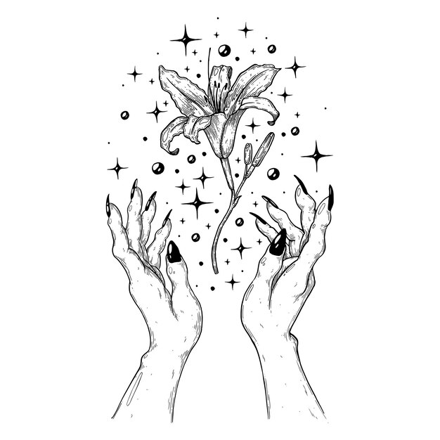 Vector magic with a flower handmade vector art illustration made with pen and ink