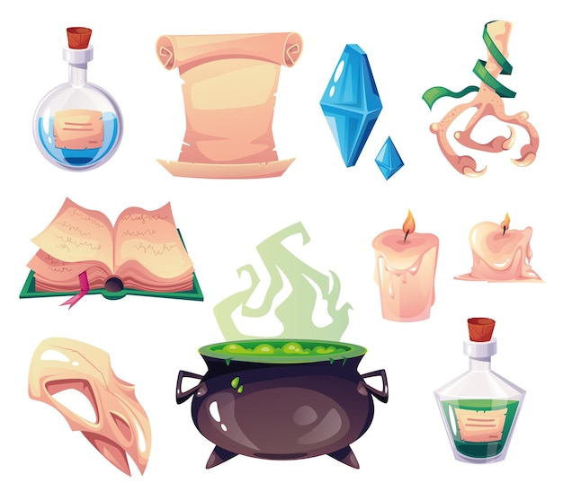 Vector magic wizard chemistry magician fairy fantasy tools set graphic design illustration