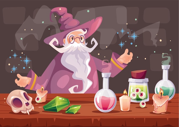 Magic wizard room fairy laboratory concept design element cartoon illustration