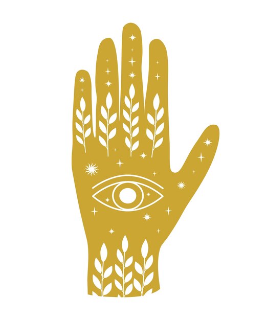 Magical boho hand with sacred symbol vector illustration isolated on a white background