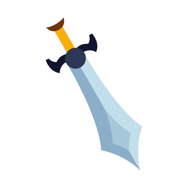 Magical cartoon steel sword knight weapon or knife blade fantasy game weapon icon in flat style