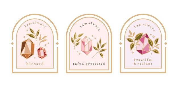 Magical crystal florals and affirmation logo sticker for manifestation journal elements