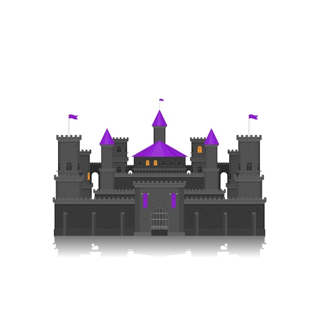 Magical fabulous cartoon castle Vector flat illustrations