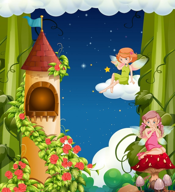 Vector a magical fairy land and castle