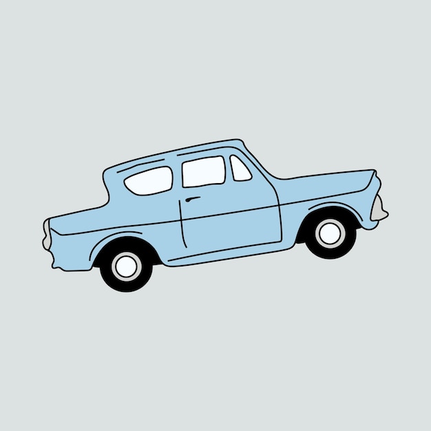 Magical flying car. Hand drawn vector illustration.