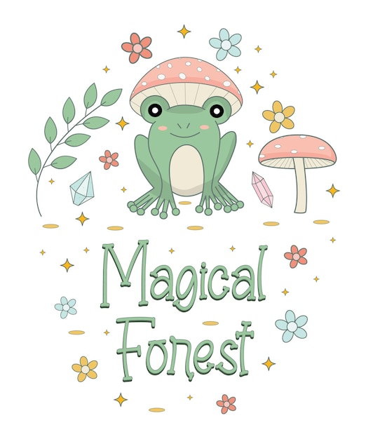 Magical Forest Cute Frog Cottagecore esthetische vectorelementen