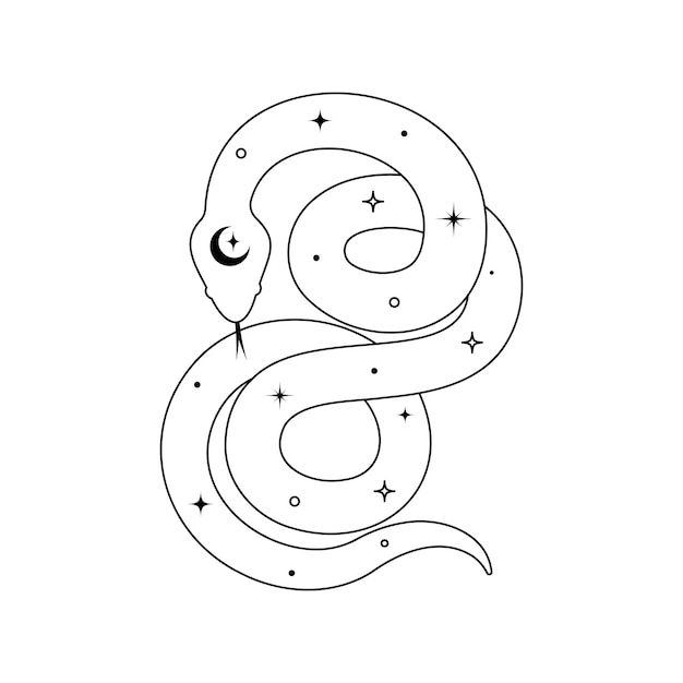 アウトラインスタイルの魔法の手と天のヘビブランド名のロゴラインアートの精神的な部族のシンボル魔法の魔女の工芸品のための難解な神秘的なシルエット蛇ベクトルイラスト