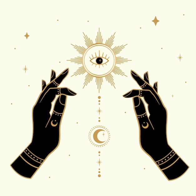 Вектор Волшебные руки, нарисованные солнцем и луной