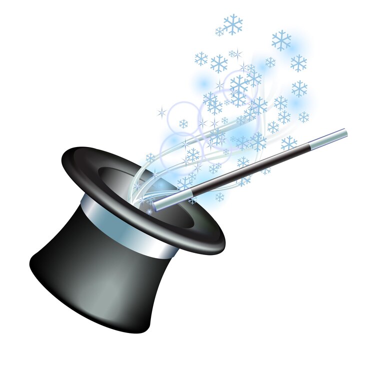 Vector magical hat with the glow and flying snowflakes. abstract background of a wonderful winter. vector illustration