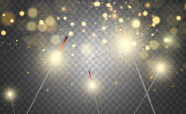 Magical light sparkler candle sparkling on the background realistic vector light effect winter