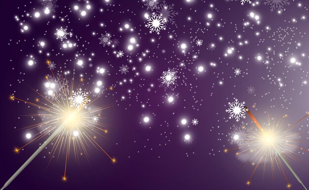 Vector magical light sparkler candle sparkling on the background realistic vector light effect winter