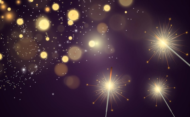 Magical light sparkler candle sparkling on the background realistic vector light effect winter