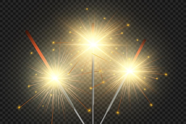 Magical light. Sparkler. Candle sparkling on the background. Realistic vector light effect. Winter,