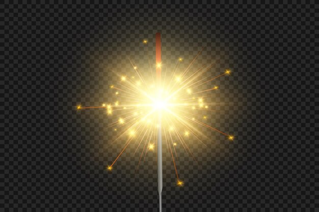 Magical light. Sparkler. Candle sparkling on the background. Realistic vector light effect. Winter,