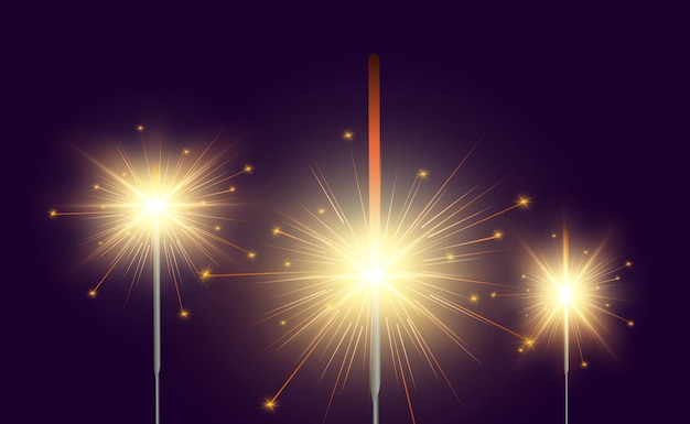 Magical light. Sparkler. Candle sparkling on the background. Realistic vector light effect.