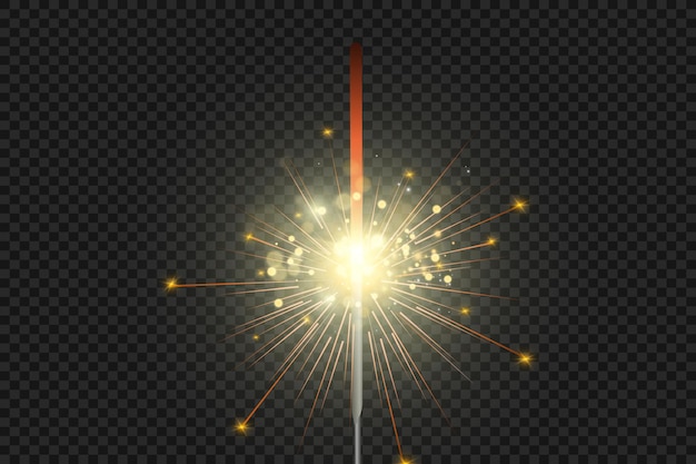 Magical light. Sparkler. Candle sparkling on the background. Realistic vector light effect.