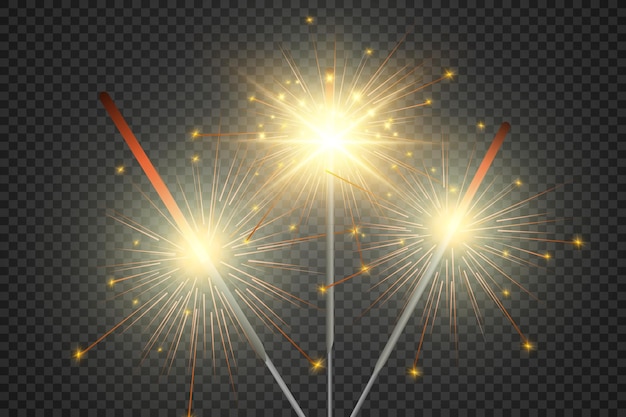 Magical light. Sparkler. Candle sparkling on the background. Realistic vector light effect.