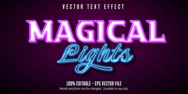 Magical Lights-tekst, neonlicht signage-stijl bewerkbaar teksteffect