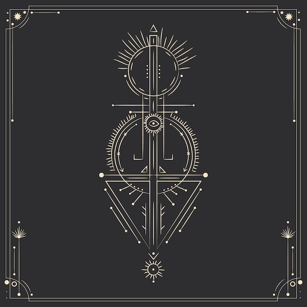 magical mystical sacred illustration in vintage retro engraving style
