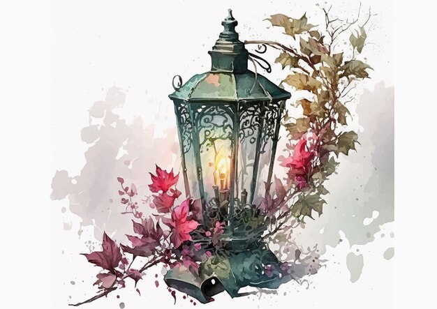 Vector magical watercolor lantern landscapes design