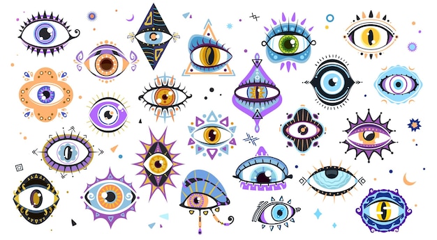 Magical witchcraft eyes magic symbols of mystic and esoteric talismans vector occult icons Turkish evil eye amulet or spiritual eye of providence and luck esoteric and occult witchcraft signs