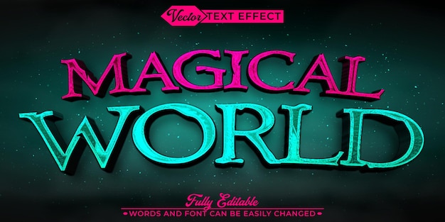 Vettore magical world vector modello di effetti di testo modificabili