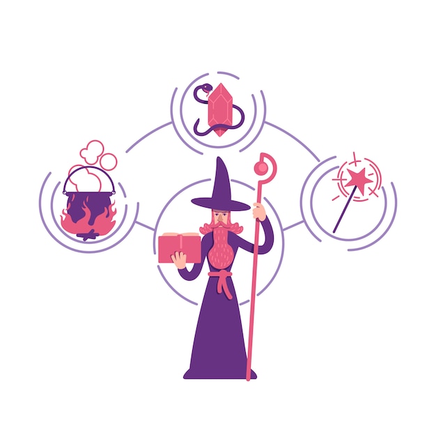 Magician archetype flat concept illustration