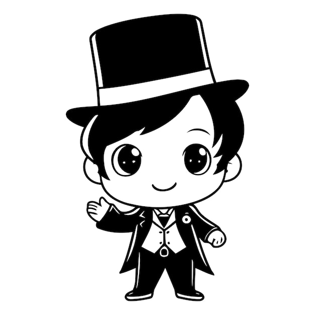 Magician Boy Wearing Top Hat Cartoon Mascot Character Illustration