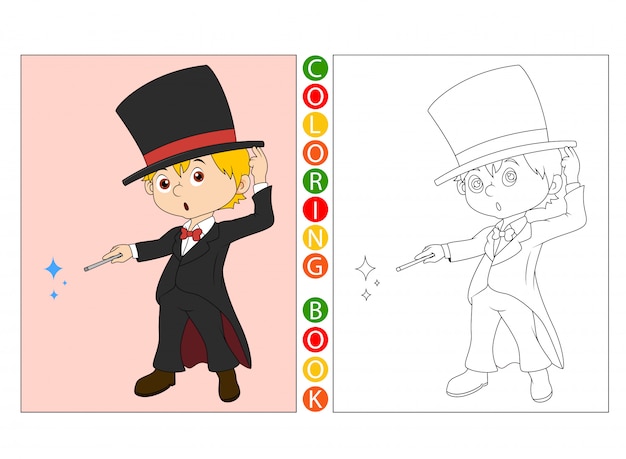 Magician cartoon , coloring book