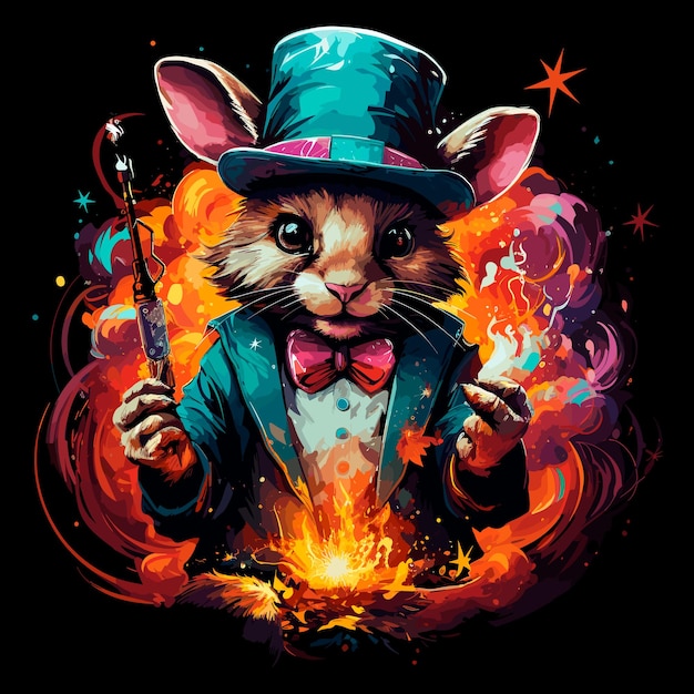 Magician cat illustration for tshirt