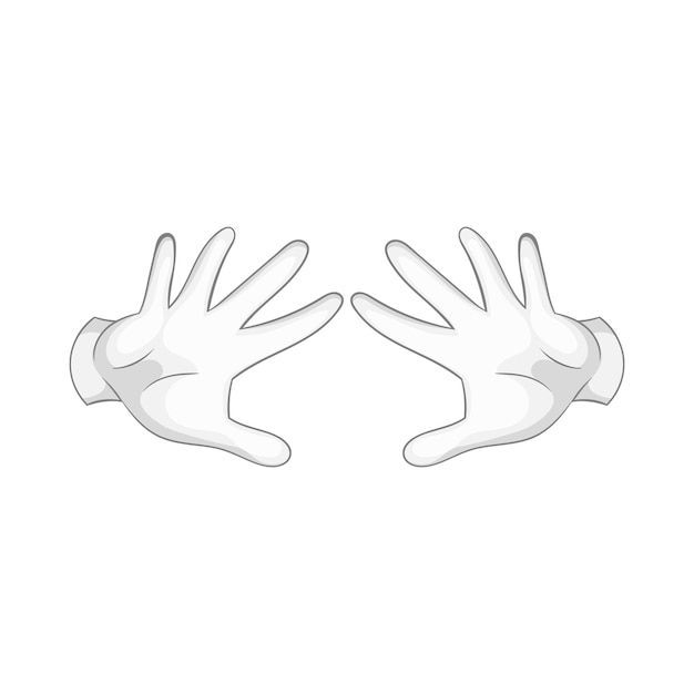 Vector magician hands in white gloves icon in cartoon style on a white background