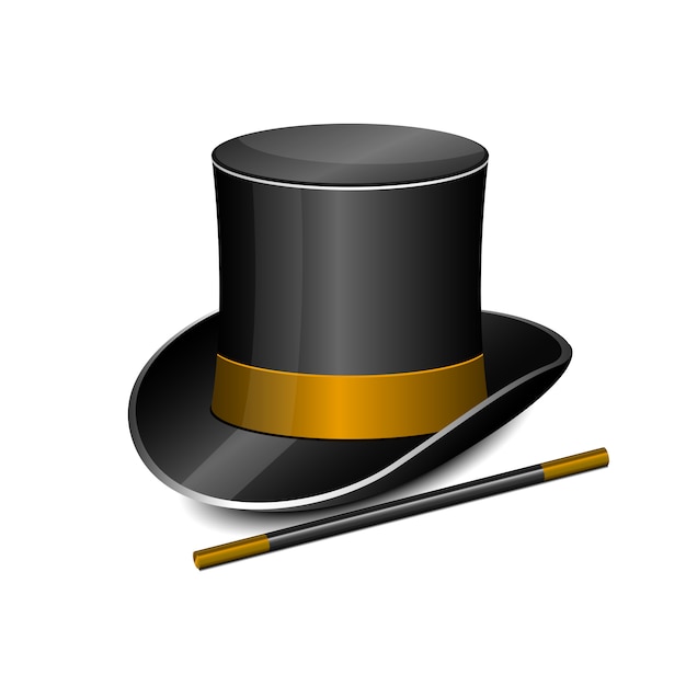 Vector magician hat and stick design illustration isolated on white background