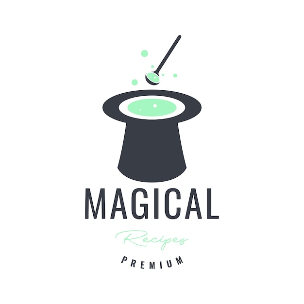 Magician hat with soup food magic recipe tasty space logo design vector icon illustration template