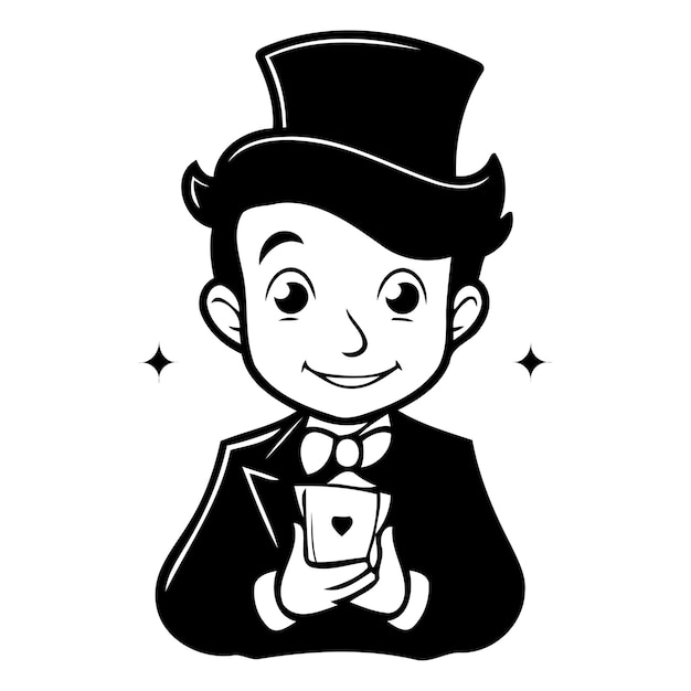 Vector magician holding playing cards vector illustration of a cartoon character