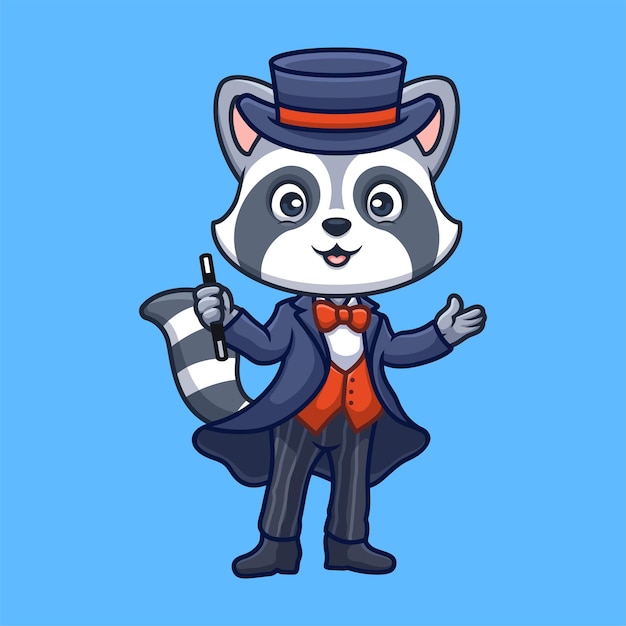 Vector magician raccoon cute cartoon