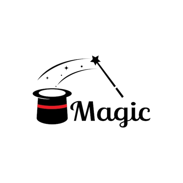 Magician's hat and magic wand logo template