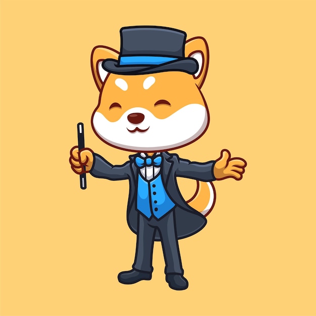 Vector magician shiba inu cute cartoon