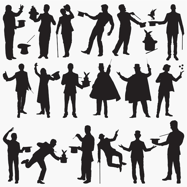 Vector magician silhouettes