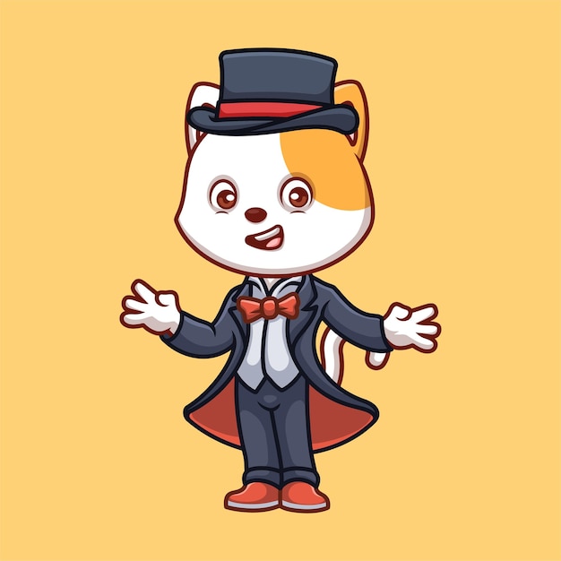 Vector magician white cat leuke cartoon