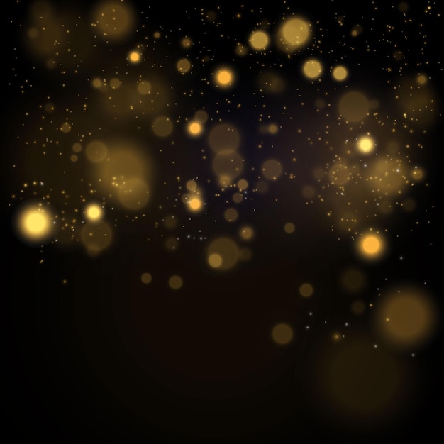 Magisch gouden concept. Abstracte zwarte achtergrond met bokeh-effect.