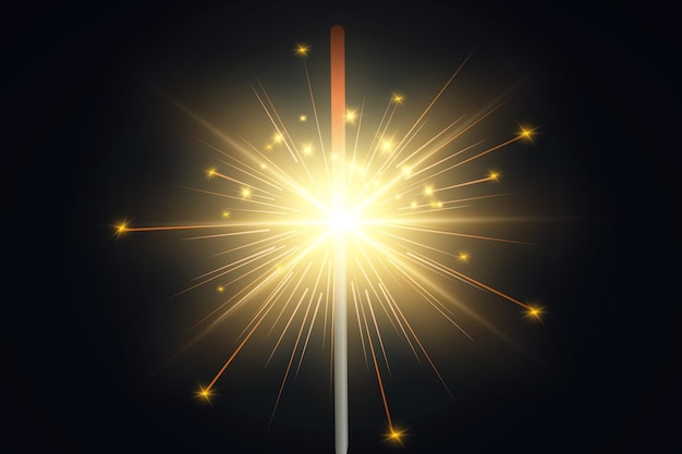 Magisch licht Sparkler Candle sprankelend op de achtergrond Realistisch vectorlichteffect