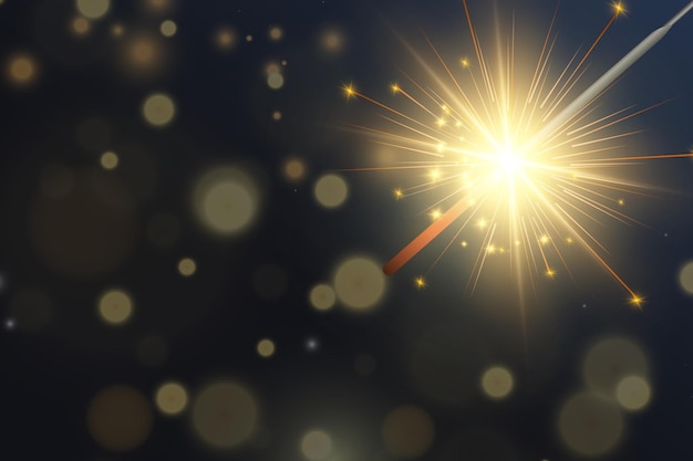 Magisch licht Sparkler Kaars sprankelend op de achtergrond Realistisch vectorlicht effect Winter