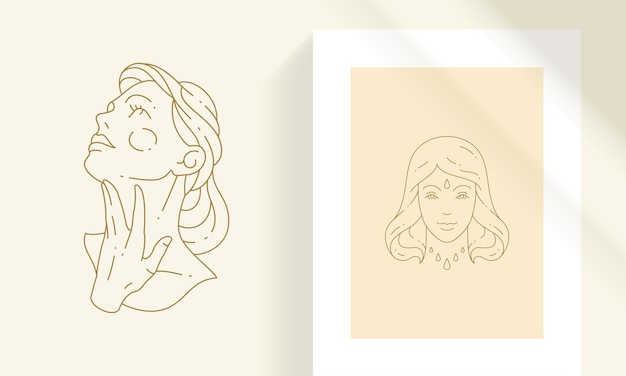 Magisch vrouwelijk gezicht als sculptuur buste lijn kunststijl vectorillustratie boho mystieke vrouw lineaire tekening voor poster en esoterische praktijken logo embleem decoratie of mode print