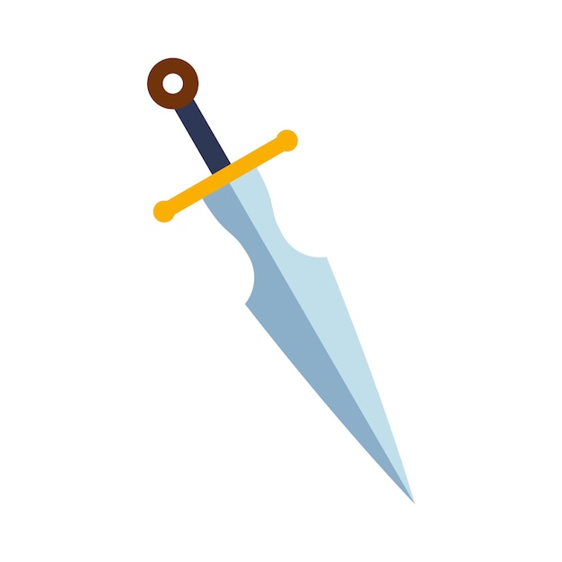 Magische cartoon staal zwaard ridder wapen of mes lemmet fantasy spel wapen icoon in platte stijl