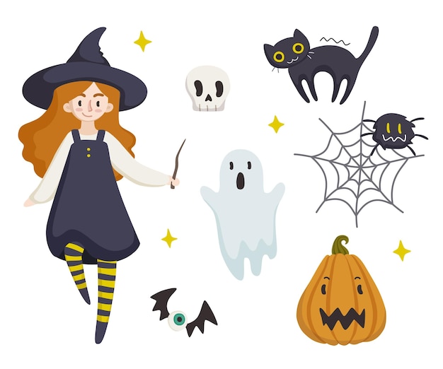 Magische halloween tekens doodle set.