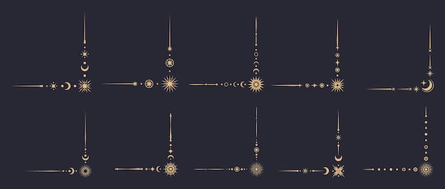 Magische hemelse randhoeken vector elegante set